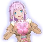  armor bad_id bad_pixiv_id blue_eyes breasts commentary heart jiu_fanglianhua miki_sauvester open_mouth pink_hair short_hair smile solo star_ocean star_ocean_integrity_and_faithlessness 