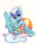  2018 ball beach_ball blue_feathers blue_hair bracelet butt clothed clothing cute cutie_mark equine eyebrows eyelashes eyewear feathered_wings feathers female feral fleetfoot_(mlp) friendship_is_magic hair hi_res hooves jewelry legs_up mammal multicolored_hair my_little_pony one-piece_swimsuit open_mouth open_smile pegasus portrait purple_eyes sharedast short_hair signature simple_background sitting smile solo striped_swimsuit stripes sunglasses swimsuit teeth tongue towel traditional_media_(artwork) two_tone_hair underhoof white_background wings wonderbolts_(mlp) 