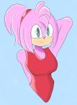  amy_rose clothing female half_body mammal misaginus simple_background solo sonic_(series) swimsuit video_games 
