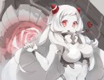  :d airfield_hime bracelet breasts bright_pupils gorget heart horns jewelry kantai_collection large_breasts long_hair looking_at_viewer navel open_mouth red_eyes shinkaisei-kan smile solo upper_body white_hair white_skin yamaarashi 