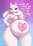  anthro belly big_belly big_breasts bodypaint boss_monster breasts caprine cleavage clothed clothing dialogue don_ko female goat lactating looking_at_viewer mammal navel nude paintbrush pregnant pussy solo toriel undertale video_games 