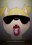  2018 animated anthro biped blindfold blush canine cum digital_media_(artwork) dog front_view fur hair male mammal no_sound nude open_mouth plushkinn portrait saliva simple_background solo submissive swallowing text tongue young 