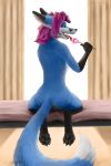  anthro blue_fox candy canine fluffy food fox lollipop male mammal nude nyaaa_foxx pawpads pawpsicle paws pinup popsicle pose solo takiro 