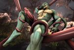  3d_(artwork) alligator anthro crocodilian cum digital_media_(artwork) erection knot male muetank nude open_mouth outside penis reptile scalie solo source_filmmaker swamp teeth tentacles video_games 