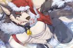  animated anthro bell black_fur blue_eyes candy candy_cane canine christmas clothing food fur hat holidays kneeling looking_at_viewer male mammal nipples santa_hat sollyz solo underwear white_fur wolf 