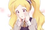  blonde_hair blush demirinz emily_stewart grey_eyes hair_ribbon hands_on_own_face idolmaster idolmaster_million_live! long_hair necktie open_mouth ribbon solo twintails upper_body 