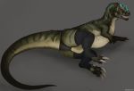  2018 animal_genitalia black_eyes black_legwear black_underwear brown_scales brown_skin brown_spots ceratosaurus claws cloaca clothed clothed_feral clothing digital_media_(artwork) dinosaur dradmon female feral green_scales green_skin green_stripes grey_background hi_res legwear lingerie looking_at_viewer looking_back lying on_side open_mouth open_smile pink_cloaca pink_tongue presenting presenting_cloaca pubic_boot rear_view scales scalie sharp_claws sharp_teeth signature simple_background slit_pupils smile solo spots stripes teal_scales teal_skin teal_spots teal_stripes teeth theropod thigh_highs toe_claws toeless_footwear tongue translucent transparent_clothing white_claws white_scales white_skin yellow_sclera 
