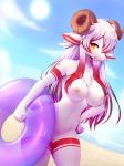  2018 anthro breasts caprine chest_tuft female fur hair horn mammal nipples nude outside pussy seaside sheep smile solo tuft water white-castle 