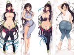  ane_naru_mono areola_slip areolae armpits barefoot black_hair blush breasts cameltoe chiyo_(ane_naru_mono) commentary_request covered_nipples dakimakura demon_girl dual_persona elbow_gloves full_body gloves horns large_breasts long_hair looking_at_viewer lying mole mole_under_eye multiple_views navel on_back on_side open_mouth panties pochi_(pochi-goya) pointy_ears purple_eyes smile tentacles underwear very_long_hair white_panties 