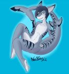  anthro bubble eyewear feet fish girly glasses grin hair looking_at_viewer male marine nude shark simple_background smile solo water xneostarx 