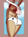  anthro big_butt bikini butt clothing cute cynicalbalrog1234 digital_media_(artwork) female fur lagomorph looking_at_viewer mammal rabbit scorpdk smile solo sun_hat swimsuit 