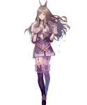  armor bangs belt boots breastplate brown_eyes brown_hair closed_mouth dress elbow_gloves fire_emblem fire_emblem:_kakusei fire_emblem_heroes flower full_body garter_straps gauntlets gloves hair_ornament highres holding long_hair looking_at_viewer official_art petals pikomaro short_dress shoulder_armor shoulder_pads sidelocks solo standing sumia thigh_boots thighhighs transparent_background zettai_ryouiki 