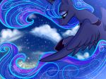 2018 blue_feathers cloud cosmic_hair equine eyebrows eyelashes eyeshadow feathered_wings feathers female feral flying friendship_is_magic hair half-closed_eyes hi_res hooves horn long_hair makeup mammal mascara my_little_pony nude oofycolorful portrait princess_luna_(mlp) sky snow snowflake solo spread_wings teal_eyes winged_unicorn wings winter 