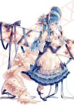 adapted_costume alternate_costume back_bow blue_hair bonnet bow dress flower frilled_dress frills highres hinanawi_tenshi ling_mou mirror red_eyes ribbon touhou 