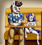  2019 absurd_res anibaruthecat anthro blush burger clothed clothing daughter duo equine facial_hair father father_and_daughter female food friendship_is_magic fries grin hair hi_res horn incest magnum_(mlp) male male/female mammal mustache my_little_pony panties parent pussy_juice rarity_(mlp) sitting skirt smile spread_legs spreading text underwear unicorn young 