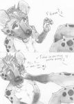  &lt;3 &lt;3_eyes anthro ear_piercing fangs fur greyscale hair hyena kkinu line_art mammal monochrome nude pencil_(artwork) piercing simple_background tongue tongue_out traditional_media_(artwork) 