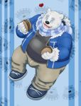  &lt;3 2018 anthro bear clothed clothing food fur male mammal overweight overweight_male pants polar_bear scarf solo utau white_fur x08201214 白音カン 