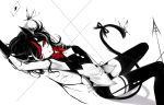  animal_ears black_hair bow fang garter_belt horns kijin_seija polychromatic red_eyes sheya shorts signed stockings tail thighhighs touhou white wink 