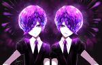  amethyst_(houseki_no_kuni) anthropomorphism braids close houseki_no_kuni polychromatic purple_eyes purple_hair sheya short_hair signed suit tie twins 