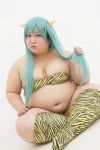  1girl asian belly cosplay fat green_hair lum lum_(cosplay) photo sakusan solo urusei_yatsura 