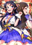  absurdres blue_eyes blue_hair brown_eyes brown_hair highres idolmaster idolmaster_million_live! kitazawa_shiho long_hair microphone mogami_shizuka moment_(moment_607) multiple_girls music nouvelle_tricolor singing skirt stage stage_lights 