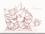  2018 anthro bulge clothed clothing digital_media_(artwork) feline incineroar male mammal monochrome muscular nintendo nipples pok&eacute;mon pok&eacute;mon_(species) push-up skimpy solo spottyjaguar teeth video_games 