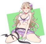  bikini black_ribbon blush breasts cleavage commentary_request female_my_unit_(fire_emblem_if) fire_emblem fire_emblem_heroes fire_emblem_if flower hair_flower hair_ornament hairband long_hair my_unit_(fire_emblem_if) nekolook open_mouth pointy_ears red_eyes ribbon simple_background solo swimsuit white_hair 