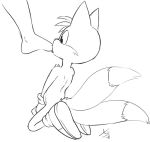  ambiguous_gender anthro aogami canine clothing foot_fetish foot_in_mouth footwear fox fur gloves kneeling male male/ambiguous mammal miles_prower monochrome shoes solo_focus sonic_(series) 