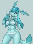  &lt;3 2018 anthro bikini breasts clothed clothing clothing_lift digital_media_(artwork) eeveelution eternity_zinogre female glaceon hi_res holding_object holding_phone looking_at_viewer nintendo phone pok&eacute;mon pok&eacute;mon_(species) pok&eacute;morph shirt shirt_lift solo swimsuit tongue tongue_out video_games 