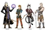  4boys bow_and_arrow cat elf high_elf khajiit magic multiple_boys nord pointy_ears sword the_elder_scrolls the_elder_scrolls_v:_skyrim weapon white_hair wood_elf 