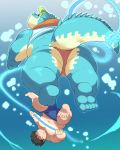  butt clothing crocodile crocodilian human makara male mammal overweight overweight_male reptile scalie shorts slightly_chubby speedo swimming swimsuit thick_thighs tokyo_afterschool_summoners underwater visor_cap water 