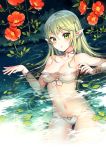  artist_name bad_id bad_twitter_id bangs bare_shoulders bikini blush breasts cleavage collarbone commentary_request earrings elf fingernails flower green_eyes green_hair highres jewelry leaf light_green_hair long_hair looking_at_viewer medium_breasts nardack navel original parted_lips partially_submerged pointy_ears shiny shiny_hair shiny_skin signature solo strapless swimsuit trumpet_creeper twitter_username water water_drop white_bikini 