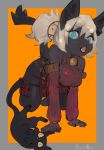  2019 anthro black_fur cat clothed clothing duo ecaflip feline female fur hair mammal open_mouth raised_tail rtr simple_background video_games wakfu young 