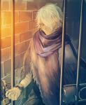  cloak e_f_regan826 fringe_trim gloves looking_at_viewer male_focus octopath_traveler scarf short_hair simple_background solo therion_(octopath_traveler) white_hair 