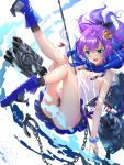  :d air_bubble anchor arm_up ass azur_lane bangs bare_shoulders black_legwear black_ribbon boots breasts bubble camisole chain commentary_request crown eyebrows_visible_through_hair gloves green_eyes hair_between_eyes hair_ribbon highres javelin javelin_(azur_lane) legs_up looking_at_viewer machinery medium_breasts mini_crown open_mouth panties plaid plaid_skirt pleated_skirt ponytail purple_footwear purple_hair purple_skirt ribbon see-through single_glove skirt smile socks solo swordsouls tilted_headwear torpedo underwater underwear wet wet_clothes white_camisole white_gloves white_panties 