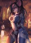  2018 5_fingers anthro armor black_hair breasts candle choker cleavage clothed clothing digital_media_(artwork) eyelashes female fire fur hair holding_object holding_weapon kardie ketty-leopardess mammal melee_weapon midriff mouse multicolored_hair navel pink_hair purple_eyes rodent solo sword tan_fur two_tone_hair unconvincing_armor weapon 