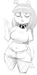  2018 amy_(terrible_the_drawfag) breasts canine choker clothing dbaru digital_media_(artwork) dog female fishnet freckles hair hi_res long_hair looking_at_viewer mammal midriff monochrome navel pose shorts simple_background sketch solo thick_thighs white_background 
