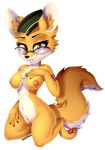  &lt;3 &lt;3_eyes 2018 5_fingers anthro biting_lip breasts canine chest_tuft eyebrows eyewear female fox glasses hand_on_breast hat kneeling looking_aside lt._fox_vixen mammal meowcephei military nipples nude pussy seductive sek_studios simple_background smile solo squirrel_and_hedgehog tuft united_states_of_america 