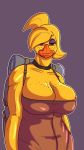  2018 anthro avian backpack beak bedroom_eyes big_breasts breasts cleavage clothed clothing crisis-omega dress feathers female freckles half-closed_eyes huge_breasts looking_at_viewer makeup muscle_bird muscular seductive solo 