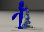  3d_(artwork) anthro anthro_on_anthro armor balls black_nose blue_fur blue_hair breasts canine clothed clothing demarticusstone digital_media_(artwork) female fox fur hair kiday_(kiday) kneeling krystal loincloth male male/female mammal markings nintendo nipples oral partially_clothed penis staff star_fox video_games wolf 