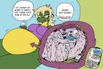  anthro canine cellphone dialogue dragon english_text fur green_skin implied_digestion internal mammal open_mouth phone shyguy9 sophie_(shyguy9) text vore white_fur 