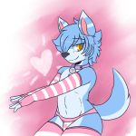  &lt;3 2017 amber_eyes anthro bulge canine collar crackers digital_media_(artwork) fur girly looking_at_viewer male mammal smile solo wolf 