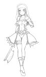  armor armored_dress axe boots breasts character_request cleavage commentary_request elbow_gloves gloves greyscale high_heel_boots high_heels kara_(color) leotard monochrome saga saga_3 short_hair solo 