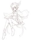  atelier_(series) atelier_rorona boots breasts cleavage dress full_body hat hat_feather high_heel_boots high_heels kara_(color) looking_at_viewer monochrome open_mouth panties rororina_fryxell short_hair skirt solo underwear 