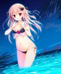  :d bangs bare_arms bare_shoulders bikini black_bikini black_bow blurry blurry_foreground blush bow breasts cleavage collarbone commentary_request depth_of_field eyebrows_visible_through_hair fang fingernails groin hair_between_eyes hair_bow hair_ribbon hands_up heart heart_hands highres horizon izumiyuhina jewelry lighthouse long_hair looking_at_viewer medium_breasts nail_polish navel night night_sky ocean open_mouth original outdoors pink_hair polka_dot polka_dot_bikini red_eyes red_nails ribbon ring side-tie_bikini sky smile solo star_(sky) starry_sky swimsuit very_long_hair wading water white_ribbon 