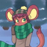  2017 anthro clothing crackers fur green_eyes male mammal mouse rodent scarf scarf_mouse solo young 