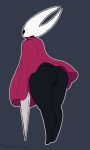  black_eyes butt clitoris cloak clothed clothing dark_skin exposed female hollow_knight hollow_knight_(species) hornet_(hollow_knight) melee_weapon nipples partially_clothed purplealacran pussy solo thick_thighs weapon 