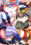  2015 anthro blue_eyes blush borushi canine cheshire_cat_(fullbokko_heroes) clothed clothing cute_fangs duo feline fullbokko_heroes green_eyes grin jabberwock_(fullbokko_heroes) looking_at_viewer mammal smile 