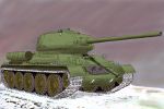  ground_vehicle military military_vehicle motor_vehicle no_humans original purple_background saint_pro3 snow t-34-85 tank 