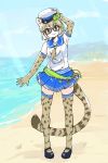  :3 alternate_costume animal_ears arm_up armpits beach blonde_hair blue_skirt blue_sky blush cat_ears cat_tail day elbow_gloves extra_ears full_body glasses gloves green_eyes hand_on_headwear hat horizon kemono_friends kemono_friends_festival looking_at_viewer margay_(kemono_friends) margay_print miniskirt multicolored_hair ocean outdoors pleated_skirt print_gloves print_legwear rumenia_(ao2is) sailor_hat school_uniform serafuku shirt shore short_hair skirt sky sleeveless sleeveless_shirt solo standing star tail thighhighs white_hair zettai_ryouiki 